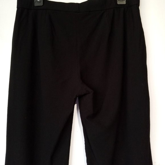 Eileen Fisher Black Pull On Pants MEDIUM Textured Stretch Fabric Wide Band - Picture 10 of 12